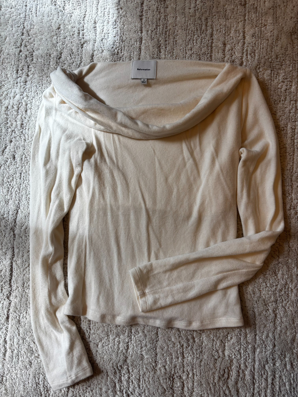 Reformation Cream Ribbed Cowl Neck Top Womens Size M